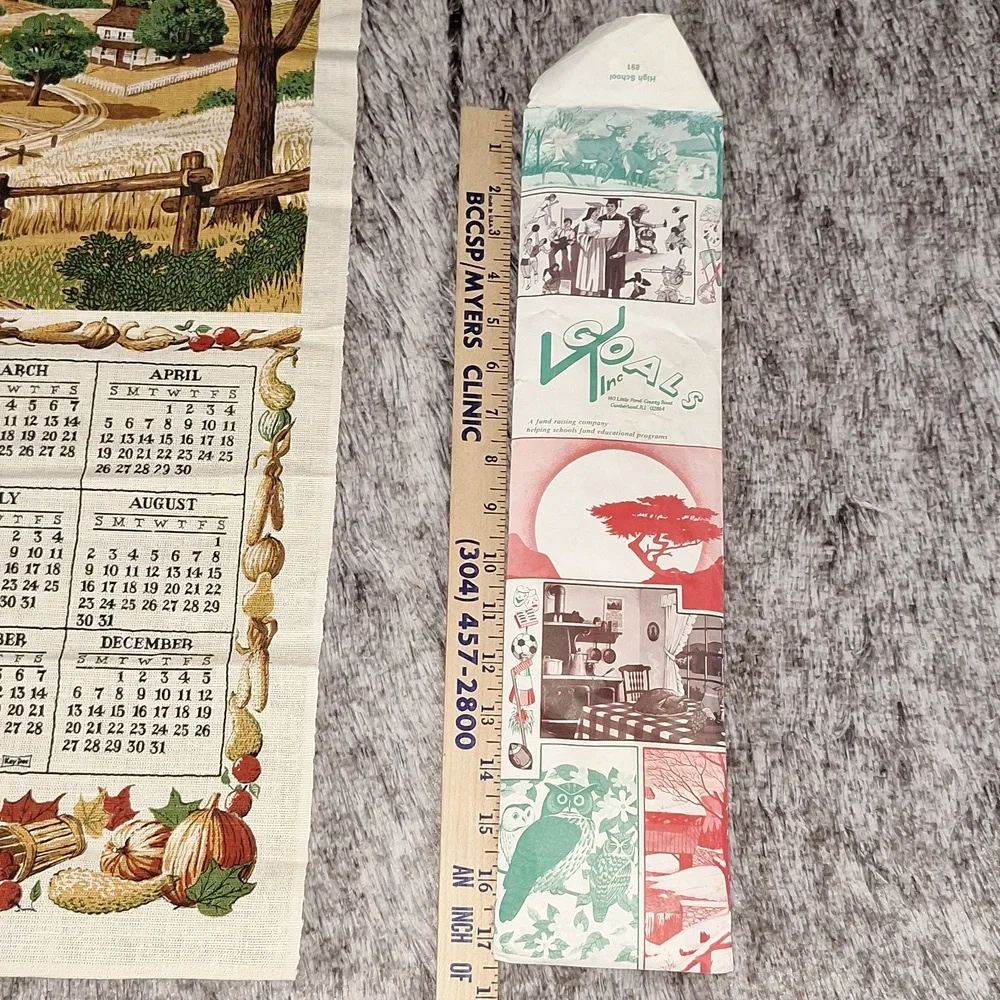 📅 1981 fabric dish cloth towel wall hanging calendar with original envelope